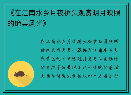 《在江南水乡月夜桥头观赏明月映照的绝美风光》